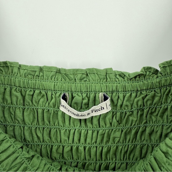 Abercrombie & Fitch Puff Sleeve Smocked Bodice Midi Dress in Green Size S - Picture 6 of 10